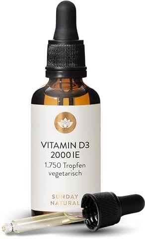SUNDAY NATURAL® Vitamin D3 Tropfen – 2000 IE (50 μg) Sunferol® D3 pro Tropfen – Premium Vitamin D in MCT-Kokosöl gelöst, 50 ml - laborgeprüft, ohne unnötige Zusätze