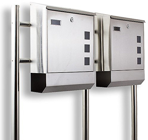 Design Edelstahl hochwertiger Doppelbriefkasten mit Zeitungfach Briefkastenanlage Briefkasten Doppelstandbriefkasten Eckig