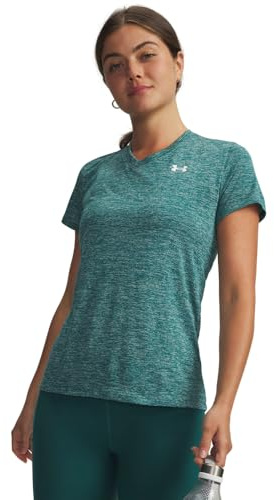 Under Armour Damen Tech Twist Short Sleeve V Neck T-Shirt, Rack Green/White, XXL EU