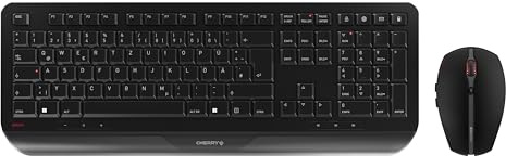 CHERRY GENTIX Desktop, Kabelloses Tastatur-Maus-Set, Deutsches Layout (QWERTZ), 2,4 GHz Funk, Integrierte Handballenauflage, Symmetrische Maus, Schwarz