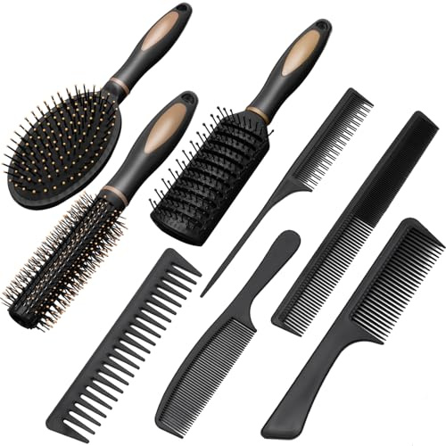 Yamitora 8 Stück Haarbürste Massage Kämme antistatisch Hair Brush Schwarz | Entwirrbürste Haare,Borsten Kamm,Anti-Tangle,Anti-Haarbruch,Mehrere Stile,für Frauen Männer,Heimgebrauch,Reisen