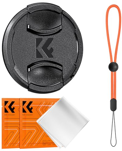 K&F Concept 1 Stück Universal-Objektivdeckel 55mm für Canon Nikon Fujifilm Olympus Pana, 1 Stück Objektivdeckel-Halteband,2 Stück Reinigungstücher aus Mikrofaser（4-in-1）