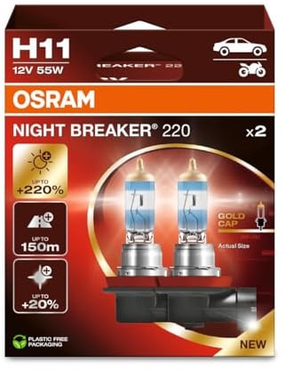 Osram NIGHT BREAKER 220, H11, +220% mehr Helligkeit, Halogen-Scheinwerferlampe, 64211NB220-2HB, Faltschachtel (2 Lampen)
