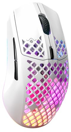 SteelSeries Aerox 3 Wireless - RGB Gaming Maus mit Öffnungen in der Oberfläche - Federleichtes, wasserabweisendes Design - Optischer TrueMove Air-Sensor mit 18.000 DPI - Snow