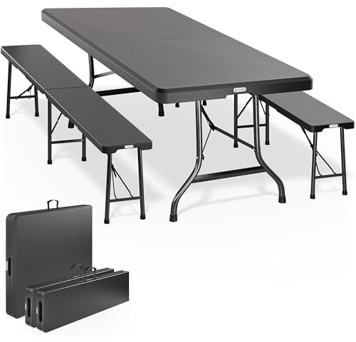 CASARIA® Bierzeltgarnitur 180 cm Klappbar Bierbank Breiter Tisch Kunststoff Bierbänke Biertisch Festzelt Biergarnitur Klapptisch Camping Biergarten