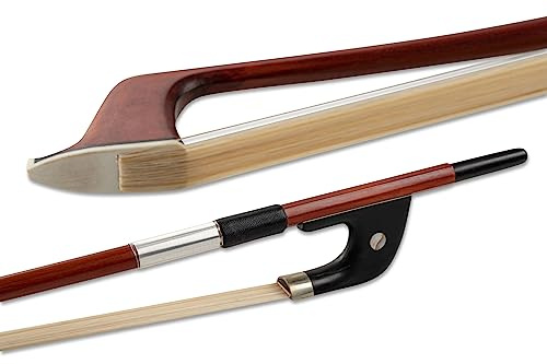 GEWA Bassbogen, Kontrabassbogen 3/4 - Naturhaar - Deutsches Modell - Runde Stange - Hartholzfrosch