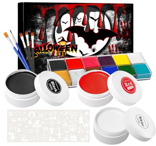 Funnity Halloween Make Up , Face Paint Halloween, Halloween Schminke Set für Theaterschminke, Halloween, Karnevalsschminke, Party Make up, Ungiftig Wasserfest Langanhaltend