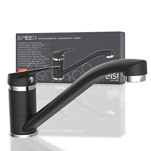 EISL Spültischarmatur SPEED, Wasserhahn Küche Chrom/Schwarz, Einhebelmischer Küche 360° schwenkbar in Chrom/Schwarz, Mischbatterie für die Küche, Armatur Spüle, NI182SCR-B