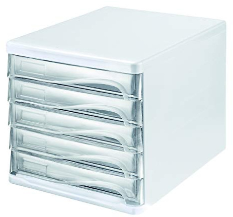 helit H6129402 - Schubladenbox „the wave“, glasklar/Weiß | Schreibtisch Organizer mit Schubladen zur Dokumentenablage