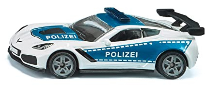 Siku 1525, Polizeiauto Chevrolet Corvette ZR1, Polizei-Spielzeug, Metall/Kunststoff, Blau/Weiß, Motorhaube zum Öffnen