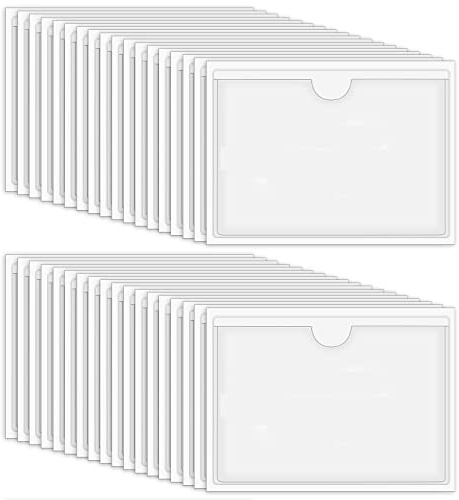 36 Stück Etikettenhalter Selbstklebend, 10 x 6 cm Beschriftungsfenster Selbstklebend Visitenkartenhüllen Kleben Transparent Wasserfest für Zuhause Büro Schule