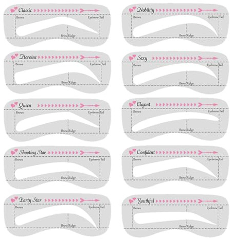 UEIOAVL Eyebrow Colours, 10 Stück Augenbrauenkarten für Frauen, wiederverwendbare Vorlagen in verschiedenen Augenbrauenformen, Make-up-Tools für Anfänger
