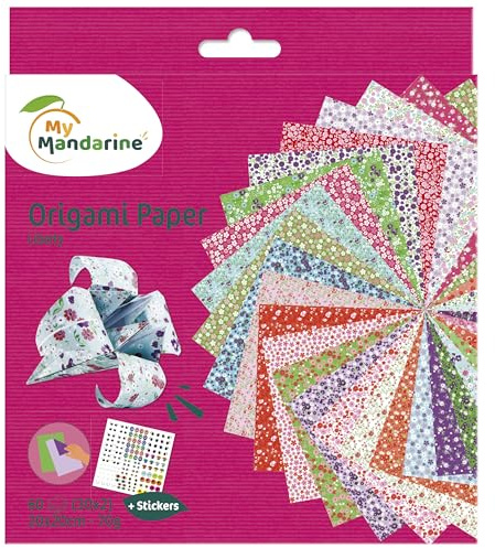 Avenue Mandarine 52509O Origami color Papier (quadratisch, 20 x 20 cm, mit Faltanleitung, 60 verschiedenen Blätter und 1 Blatt mit Augenset, Liberty)
