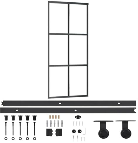 vidaXL Schiebetür mit Beschlag Glasschiebetür Glastür Glas Schiebe Tür Schiebetürsystem Laufschiene Schiebetürbeschlag ESG-Glas Aluminium 90x205cm