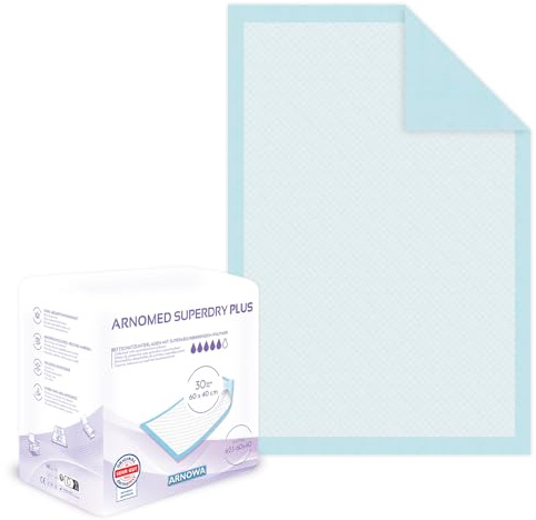 ARNOMED Krankenunterlagen 60x40cm, 30x saugstarke Inkontinenzunterlagen Einweg, Wickelunterlage für Babys, 5-lagige Zellstoff Unterlagen fürs Bett bei z.B. Inkontinenz, Wickelunterlage Einweggebrauch