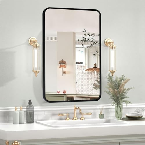 moderntop Schwarzer Quadratischer Wandspiegel mit Aluminiumrahmen - 70x50 cm Moderner Badezimmerspiegel für Bad, Schlafzimmer, Wohnzimmer & Flur - Horizontal/Vertikal Hängend​