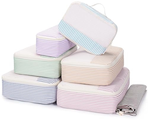 Narwey 7 Teilige Koffer Organizer Set, Packing Cubes Groß Reise Packwürfel | Kofferorganizer in Verschiedenen Größen, Platzsparend Packtaschen für Koffer, Gross Packwürfel Rucksack, Farbenfrohe Geschenk