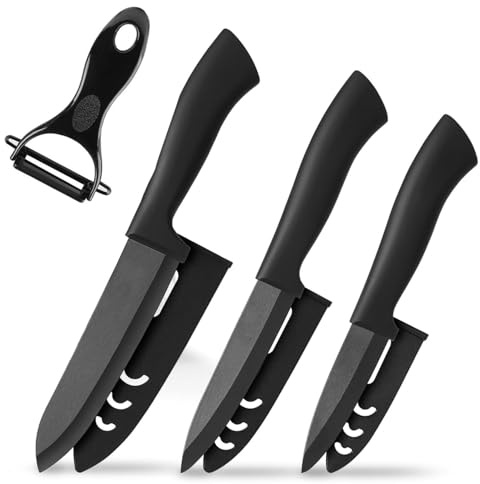 MUXUN Keramikmesser Set, Scharf 4er Pack Messerset, Mehrfunktionalmesser, Obstmesser, Gemüsemesser und 1 Sparschäler