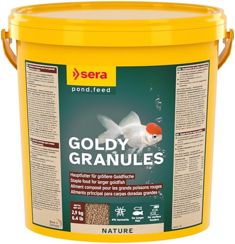 sera Goldy Granules 10 l | Hauptfutter für größere Goldfische | Hochwertiges Granulatfutter für Goldfische mit 4% Insektenmehl | Stärkt Abwehrkräfte & fördert Wachstum | Formstabiles Granulat