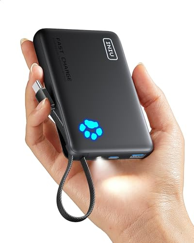 INIU 45W Power Bank, Mini-Größe 10000mAh PowerBank mit Integriertem USB-C Kabel, Schnellladen Externe Handyakkus USB C In&Out, Klein Aber Stark für iPhone 17 16 15 14 Xiaomi Mini Samsung iPad