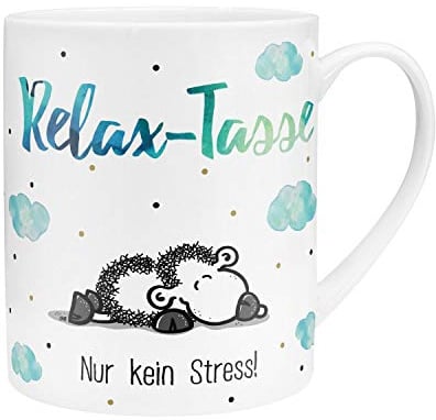 Sheepworld XL-Tasse mit Motiv "Relax" | Großer Becher aus Porzellan, XL Jumbotasse, 60 cl, Kaffeetasse mit Spruch | Geschenk für den Freund, Freundin, Geburtstagsgeschenk | 45755