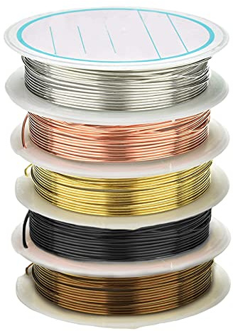 5 Rollen Schmuckdraht, Handwerk Schmuck Draht Trübungsbeständiger Kupfer Schmuck Draht Basteln Schmuckherstellung Biegbarer Kupferdrahtrolle Schmuck Perlendraht für Basteln (Metallfarbe, 0.5mm)
