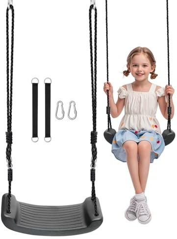 Fionrziy Schaukel Garten,Rutschfester Kinderschaukel Outdoor Indoor,Höhenverstellbare Kinderschaukel Schaukelsitz mit 2er Hängematte Gurte und 2er Karabinern,bis 100 kg Belastbar,Schwarz
