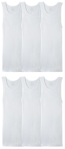 Fruit of the Loom Herren Ärmelloses Tank-a-Shirt, Ohne Etikett und Feuchtigkeitstransport, Gerippter Stretchstoff Tag-Free Tank A-Shirt (14er Pack)