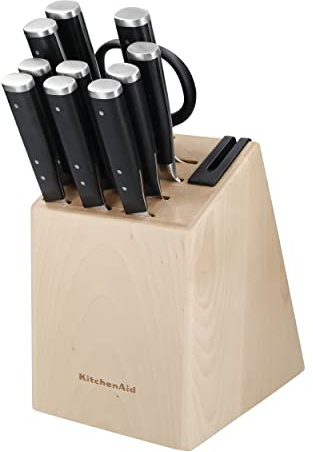 KitchenAid Gourmet 11-Piece Japanese Steel Knife Set with Sharpener and Birchwood Block