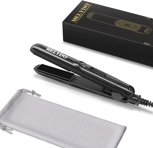 MELYDO Mini Glätteisen für kurze Haare & Pony – 1,8 cm Platten, 30 Sek. Heizung, 210°C, Keramik 3D Floating, Bivolt 100–240V, inkl. hitzebeständige Tasche (Schwarz)