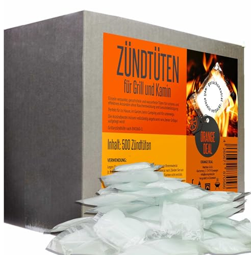 500 Anzündtüten, Zündtüten, Kaminanzünder, Grillanzünder Kamin, Anzünder, firelighter, Feueranzünder, Ofenanzünder, Anzündwürfel - einzeln verpackt - wasserfeste - geruchsfrei