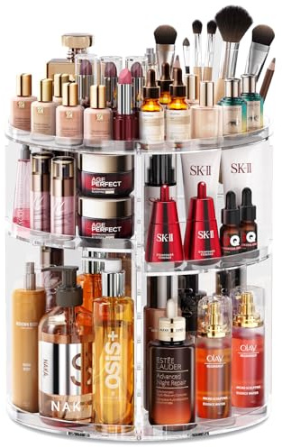 Auxmir Kosmetik Organizer mit 360° Drehung, Kosmetik Aufbewahrung | Schminktisch Box für Lippenstift, Make-Up-Pinsel & Nagelgel, Transparent für Schlafzimmer, Badezimmer, Studentenwohnheim
