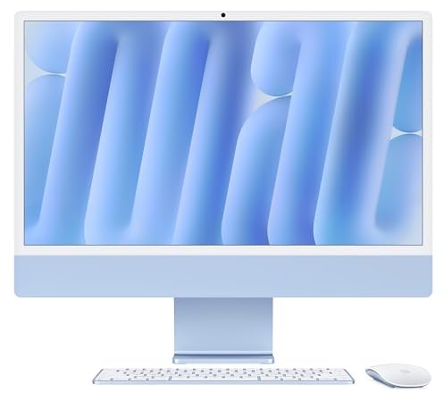 Apple iMac All-in-One Desktop-Computer mit M4 Chip mit 8 Core CPU und 8 Core GPU: 24 Retina Display, 16 GB gemeinsamer Arbeitsspeicher, 256 GB SSD Speicher, passendes Zubehör; Blau