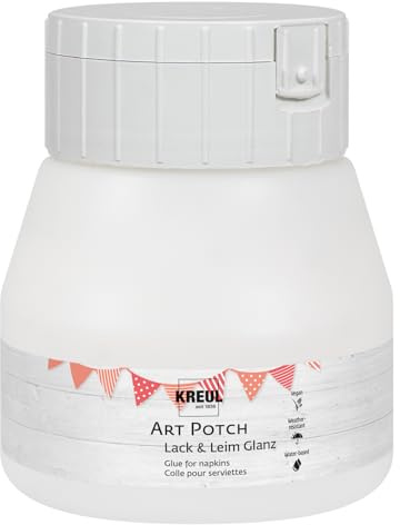 KREUL 49152 - Art Potch Lack und Leim transparent glänzend, 250 ml, Serviettentechnik- und Dekokleber auf Wasserbasis, für Holz, Keramik, Stein und Karton