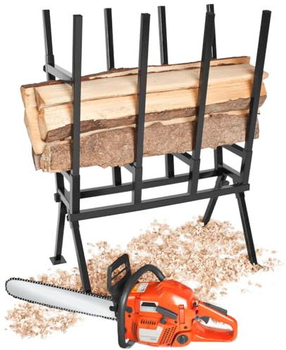 tectake® Holzsägebock, Sägebock für Kettensägen, Arbeitsbock für Säge und Brennholz, Brennholz Bock aus Stahl, Belastbarkeit 400kg, Sägegestell zerlegbar - (Schwarz / Typ 400737)