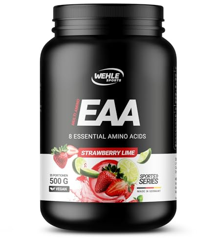 Wehle EAA Pulver – 500g mit 8 essentiellen Aminosäuren | Erdbeer-Limette Geschmack, ohne Zucker – vegan, abgefüllt in Deutschland