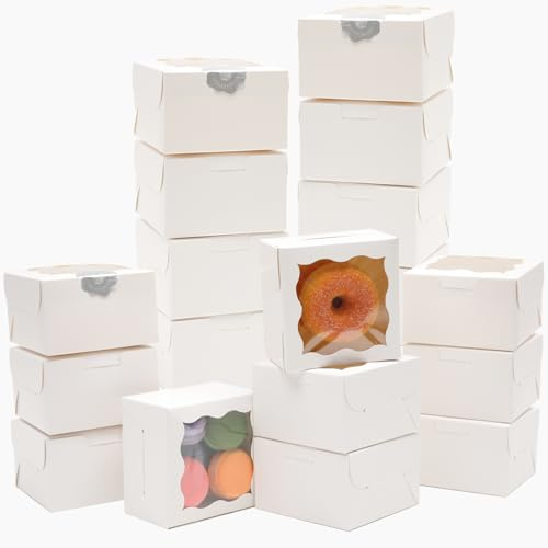 Gcardist Weiß Bäckerei Boxen mit Fenster 30 Stück 10x10x6.3cm Mini Cookie Macaron Kleine Donut Gebäck Boxen (4x4x2.5 inch)