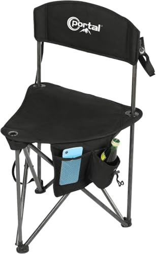 Portal Campinghocker Faltbar mit Rückenlehne Dreibeinhocker Klapphocker Extra Breit Ultraleicht Tragbarer Angelstuhl 78cm Hoch Fußhocker 100KG Belastbar mit Seitentasche für Angeln Camping Wandern