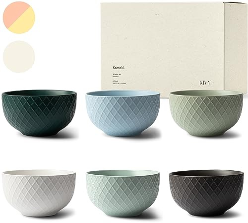 KIVY Müslischalen Keramik - 6 x 850ml - Große Bowls für Müsli & Suppen - Suppenschüssel - Bowl Schüssel Groß - Müslischüsseln - Suppenschalen Set - Schalen Set - Müsli Schüssel Keramik