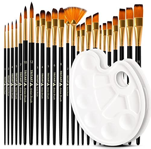 Tritart Pinselset 25 STK. | Acryl Pinsel, Aquarellpinsel, Gouache Pinsel, Ölmalerei-Pinsel usw. | 2 Mischpaletten | Pinselset Acrylfarben aus Synthetik | Pinsel Set zum Malen