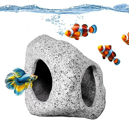 SpringSmart Aquarium-Versteck, Felsenhöhle für Wassertiere zum Züchten, Spielen und Ausruhen, sichere und ungiftige keramische Aquarium-Ornamente, Dekostein für Betta.
