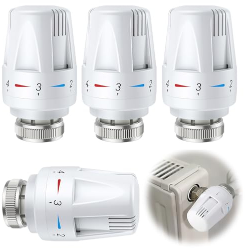 Thermostatkopf, 4 Stück Thermostat Heizung für Thread M30 x 1.5, Frostschutz- und Einstellfunktionen, Thermostat Heizkörper Heizung Heizungsregler Heizkörperventil Heizungsthermostat für Büro Zuhause
