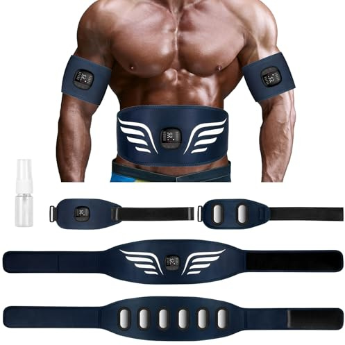 Profey EMS Bauchmuskeltrainer, Bauchmuskeltrainer Elektrisch für Arm Bein, EMS Trainingsgerät mit 10 Modi und 30 Intensitäten, EMS Gerät Bauchtrainer mit Aluminium-Elektroden, Kalorienanzeige