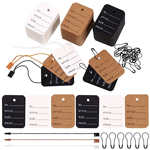 Swpeet 1700Pcs Preis Etiketten und Hang Tag String, 3 Farben Store Tags Kleidung Tags Markierung Tags Unstrung mit Nylon String Snap Lock Pin Loop Fastener Hook