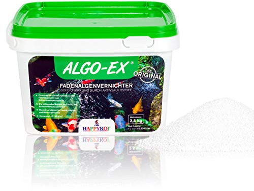 HAPPYKOI® ALGO-EX® Fadenalgenvernichter 2,5 kg | Algenmittel Algo Ex Algen Vernichter mit Sofortwirkung durch Aktivsauerstoff, Algenbekämpfung Koi Teich Gartenteich Schwimmteich
