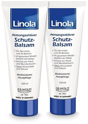 Linola Schutz-Balsam - Doppelpack = 200 ml | Creme für den Intimbereich, Leistenbereich und Po zum Schutz vor Scheuern und Wundwerden | Atmungsaktiver Schutzfilm für die Gereizte und Trockene Haut