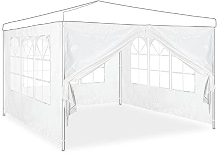 Relaxdays Seitenwand für Pavillon 4er Set, 2x3 m, Seitenteile mit Fenster & Reißverschluss, wasserdicht, PVC & PE, weiß
