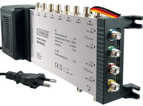 SCHWAIGER Multischalter 5/8 mit Netzteil 8 Teilnehmer Signalverteiler SAT | für Quad Quattro LNB Satverteiler Multiswitch