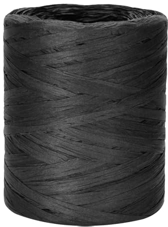jijAcraft 200 m Raffiabast Papierband Schwarz: Naturband für Geschenke | Natürliches Bastband, Flexible Packschnur für Geschenkverpackung, Halloween, Basteln, Deko und Floristik