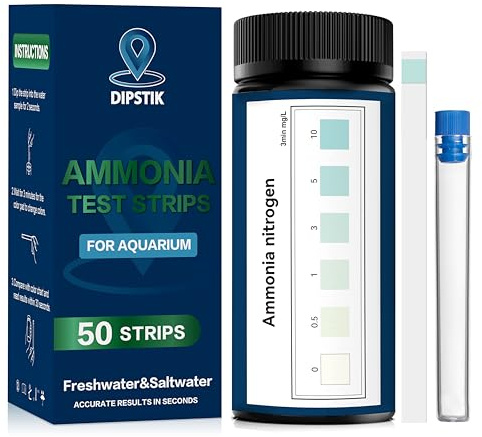 DIPSTIK Ammoniak-Teststreifen für Aquarien, Fisch- und Salzwasser, Aquarium-Wassertest-Set (50)